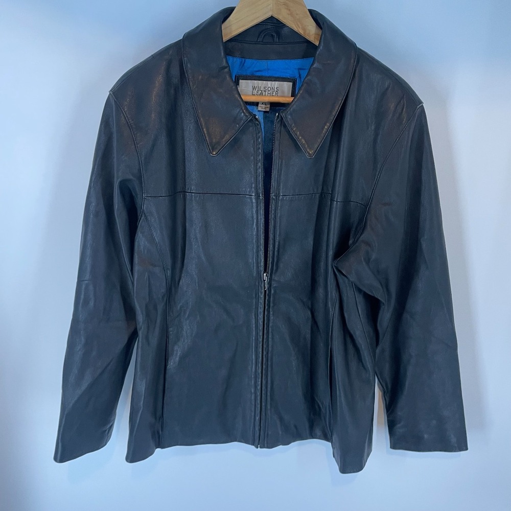 Wilsons Leather Maxima Vintage Full Zip Retro Grunge Jacket Black Womens XL